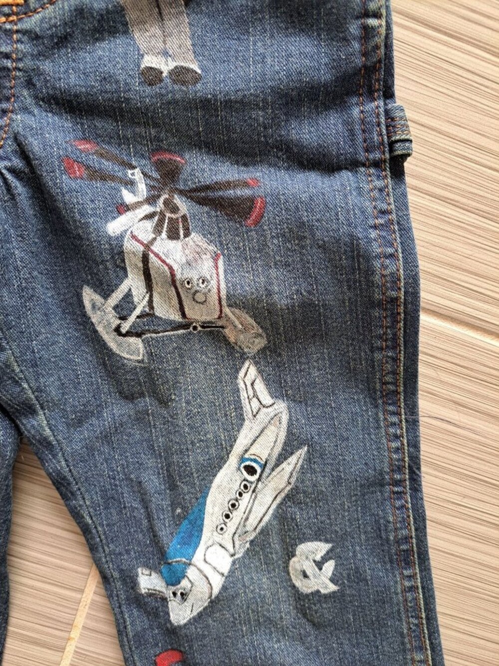 Vtg Hand Painted Thomas Friends Train Denim Bib Overalls Adjustable Pockets 5T - Picture 4 of 11